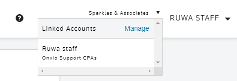 Client Center account with staff account in drop-down menu.